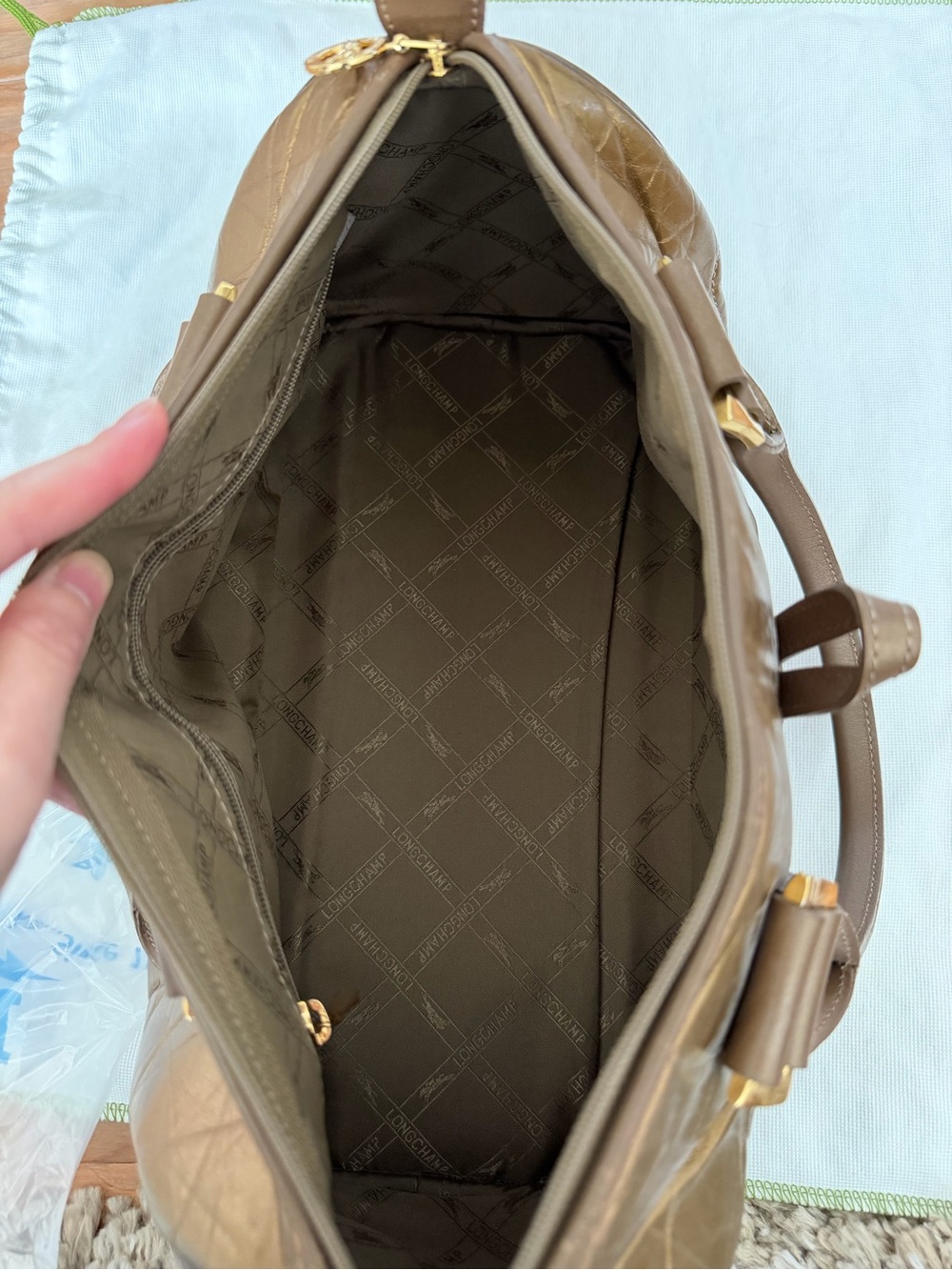 Longchamp Le Roseau Metallic Bronze Satchel Bag Made in France - Picture 5 of 12